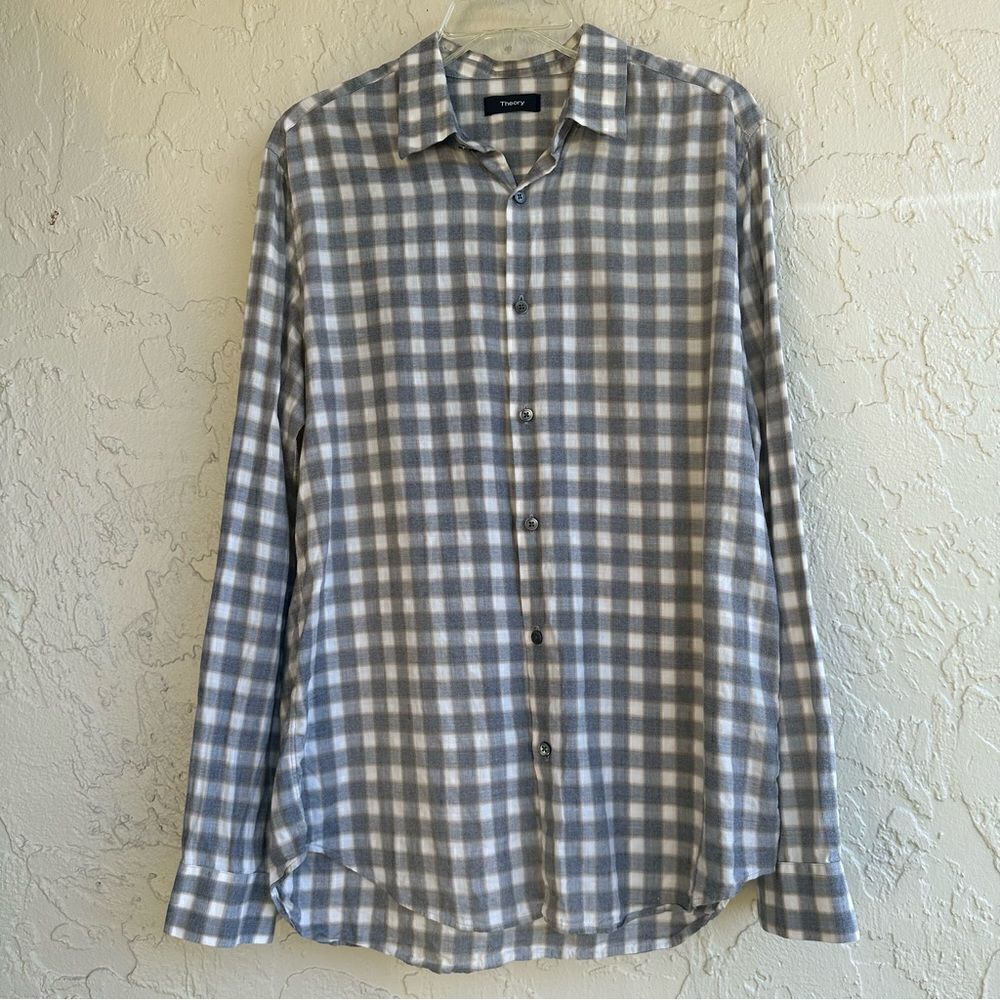 THEORY Plaid Long Sleeve Button Up Shirt Mens Size Medium Cotton Work Casual